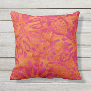 Orange Pink Boho Batik Floral Pattern Cushion