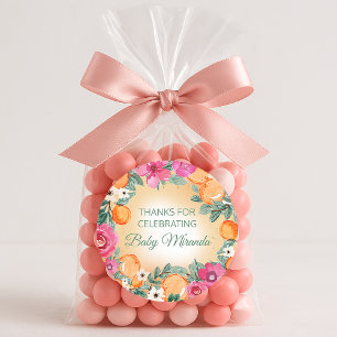 Orange Pink Boy Girl Citrus Fruit Baby Shower   Classic Round Sticker