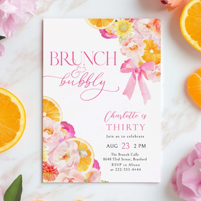 Orange Pink Brunch & Bubbly Birthday Brunch Invitation (Creator Uploaded)
