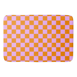 Orange + Pink Check Chequered Chequerboard Pattern Bath Mat