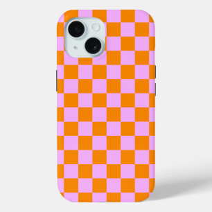 Orange + Pink Check Chequered Chequerboard Pattern iPhone 15 Case