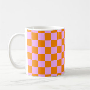 Orange + Pink Check Chequered Chequerboard Pattern Coffee Mug