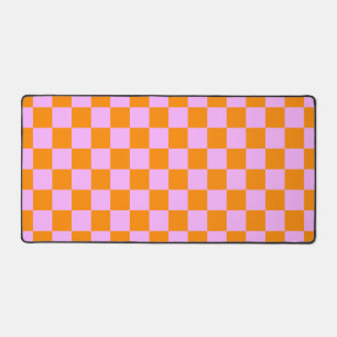 Orange + Pink Check Chequered Chequerboard Pattern Desk Mat