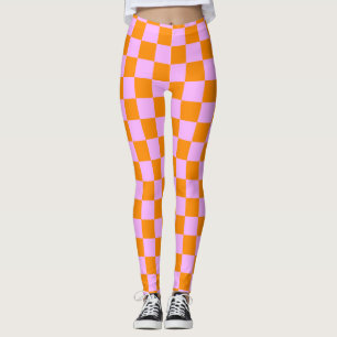 Orange + Pink Check Chequered Chequerboard Pattern Leggings