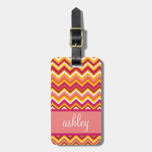Orange & Pink Chevron Pattern with Monogram Luggage Tag