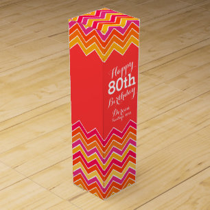 Orange pink chevron zigzag 80th birthday wine box