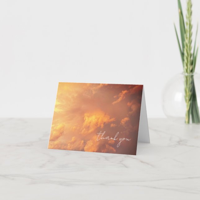 Orange Pink Clouds Cloudscape Thank You Note Card (Front)