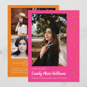 Orange Pink Confetti Graduation Announcement