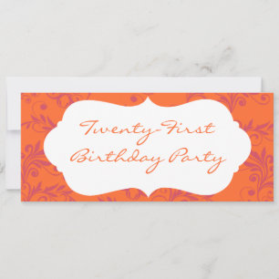 Orange Pink Damask 21st Birthday Party Invitations
