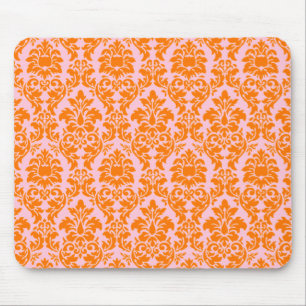 Orange & Pink Damask Mouse Mat