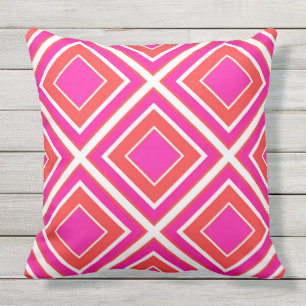 Orange Pink Diamond Geometric Cushion
