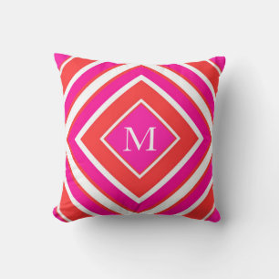 Orange Pink Diamond Geometric Cushion