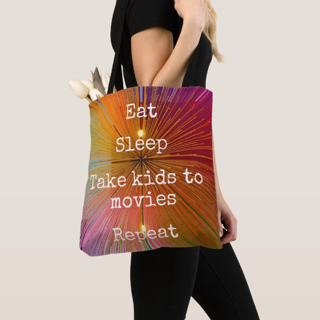 Orange Pink Eat Sleep Take Kids To Movies Repeat Tote Bag (Close Up)