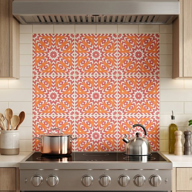 Orange & Pink Ethnic Mosaic Geometric Pattern Tile (Creator Uploaded)