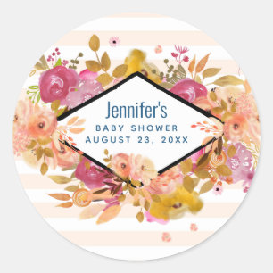 Orange & Pink Floral Bouquet Baby Shower Classic Round Sticker