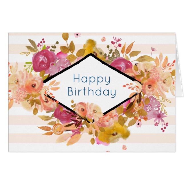 Orange & Pink Floral Bouquet Birthday (Front Horizontal)