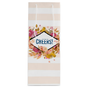 Orange & Pink Floral Bouquet Cheers! Wine Gift Bag