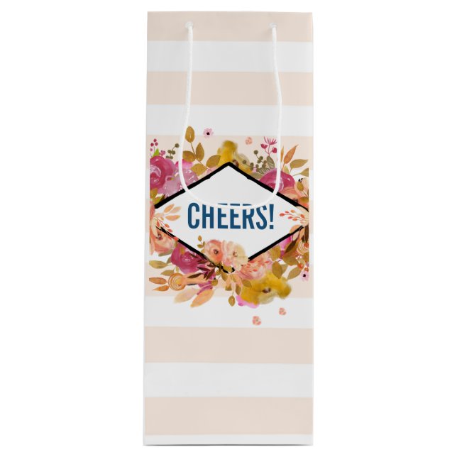 Orange & Pink Floral Bouquet Cheers! Wine Gift Bag (Front)