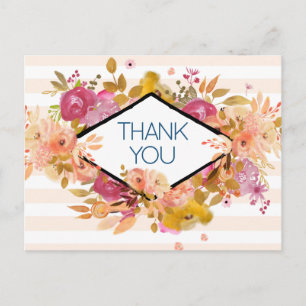 Orange & Pink Floral Bouquet Party Thank You Postcard