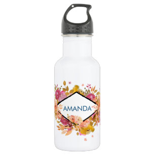 Orange & Pink Floral Bouquet w/ Diamond Frame 532 Ml Water Bottle