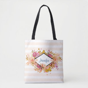 Orange & Pink Floral Bouquet w/ Diamond Frame Tote Bag