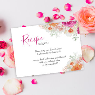Orange & Pink Floral Bridal Shower Recipe Request Enclosure Card