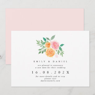 Orange & Pink Floral New Wedding Date Invitation