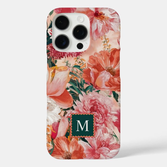 Orange Pink Floral Pattern Monogram Case-Mate iPhone Case (Back)