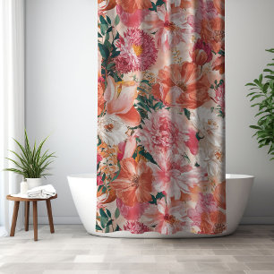 Orange Pink Floral Pattern Shower Curtain