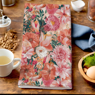 Orange Pink Floral Pattern Tea Towel