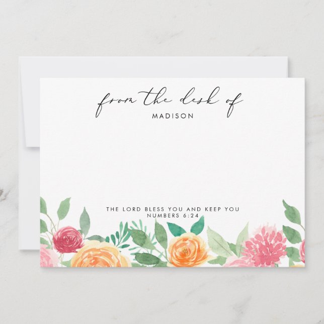Orange & Pink Floral Personalised  Scripture Card (Front)