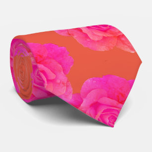 Orange Pink Floral Rose Colorful Bright Stylish Tie