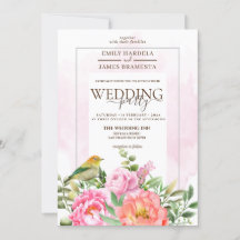 Orange Pink Floral With Bird Watercolor Wedding