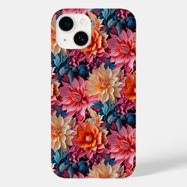 Orange pink flower blooms and leaves Case-Mate iPhone case (Back)