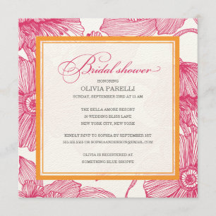 ORANGE + PINK FLOWERS   BRIDAL SHOWER INVITE
