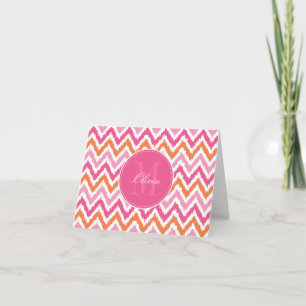 Orange Pink Fuchsia Zigzag Ikat Pattern Card