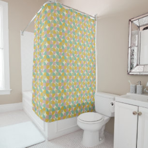 Orange Pink Geometric Squares Mid Century Pattern Shower Curtain