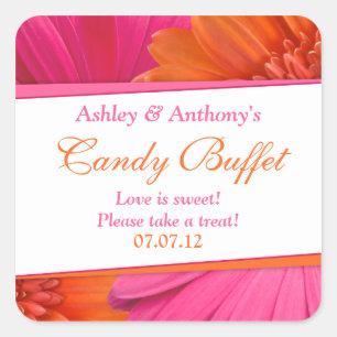 Orange Pink Gerbera Daisy Floral Candy Buffet Square Sticker