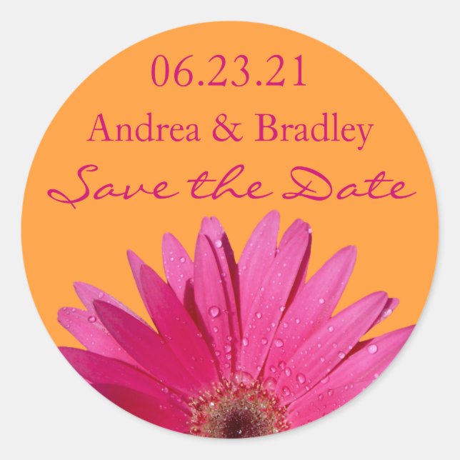 Orange Pink Gerbera Daisy Save the Date Sticker (Front)