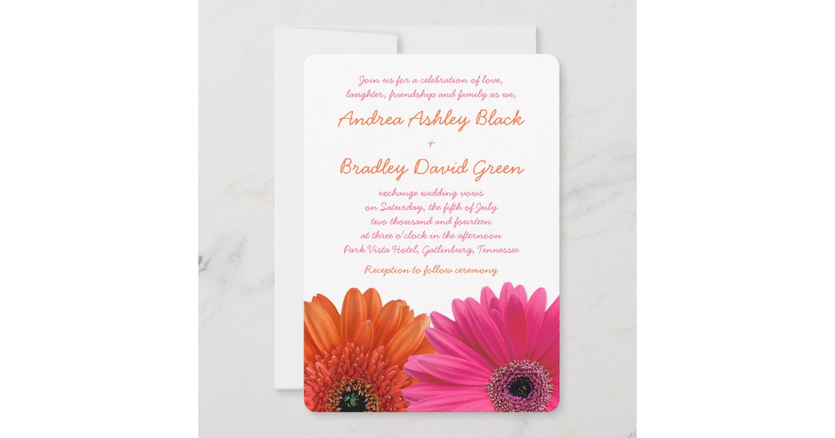 Orange Pink Gerbera Daisy Wedding Invitation | Zazzle