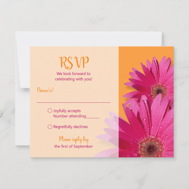 Orange Pink Gerbera Daisy Wedding RSVP Card (Front)