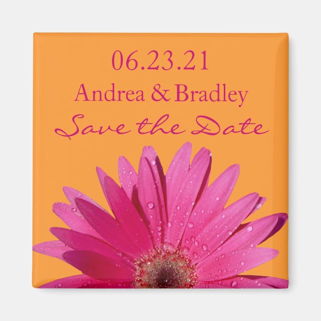 Orange Pink Gerbera Daisy Wedding Save the Date Magnet (Front)