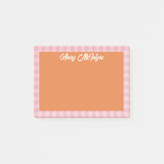 Orange Pink Gingham Border Name In Cool Script Post-it Notes