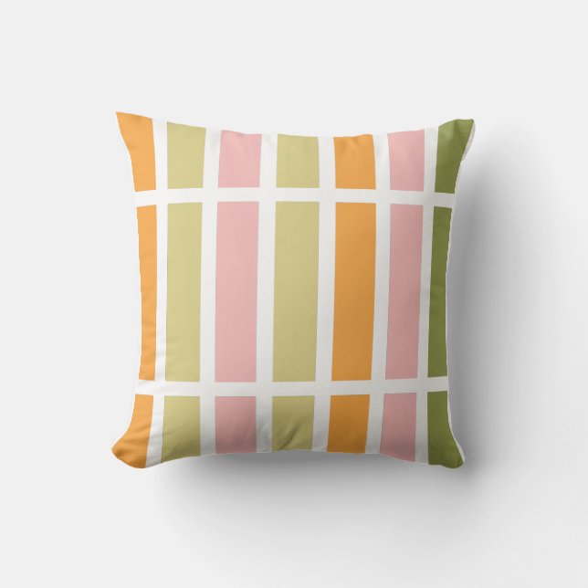 Orange Pink Gold and Green Stripes Cushion (Front)