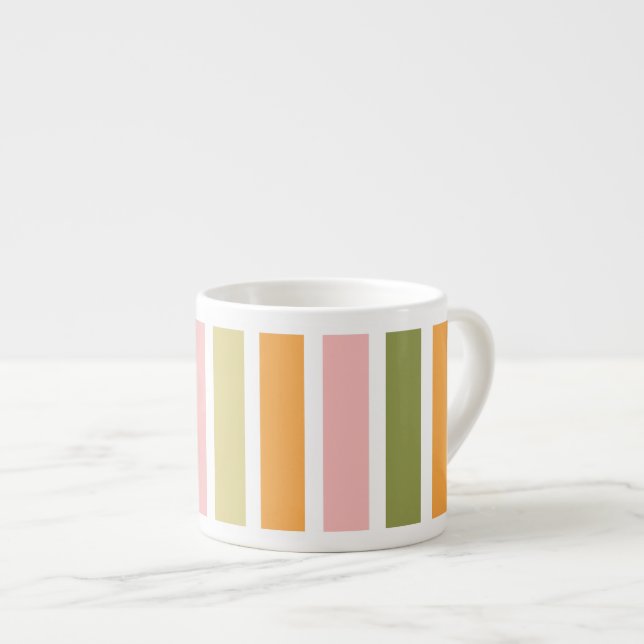 Orange Pink Gold and Green Stripes Espresso Cup (Front Right)