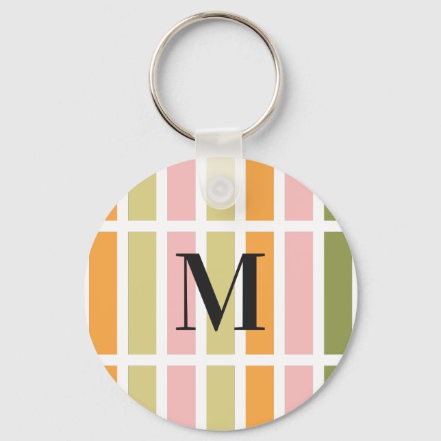 Orange Pink Gold and Green Stripes Key Ring (Front)