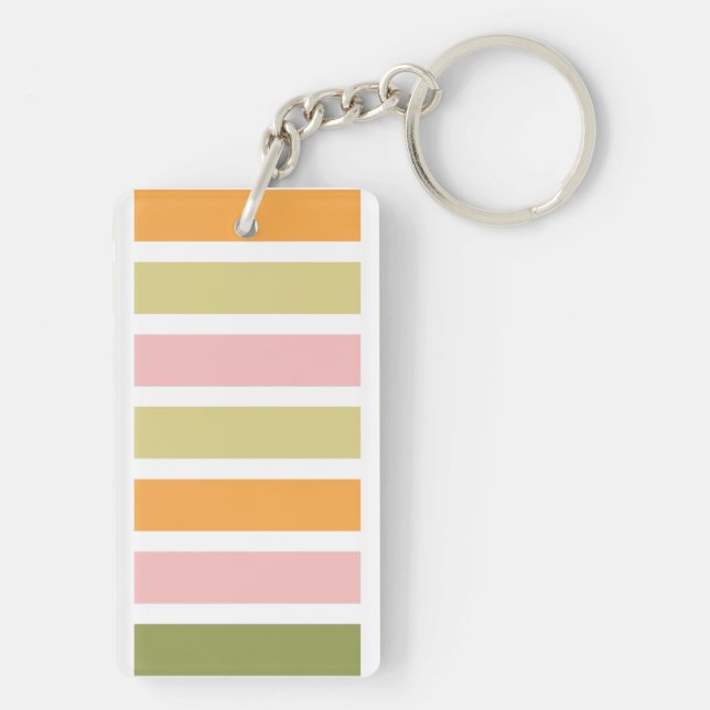 Orange Pink Gold and Green Stripes Key Ring (Back)