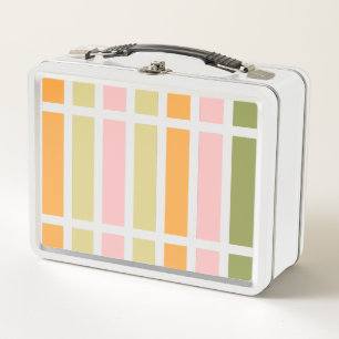 Orange Pink Gold and Green Stripes Metal Lunch Box