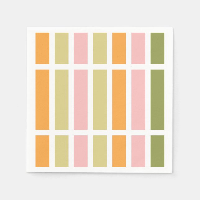 Orange Pink Gold and Green Stripes Napkin (Front)