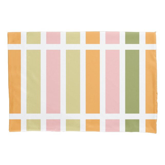 Orange Pink Gold and Green Stripes Pillowcase (Front)